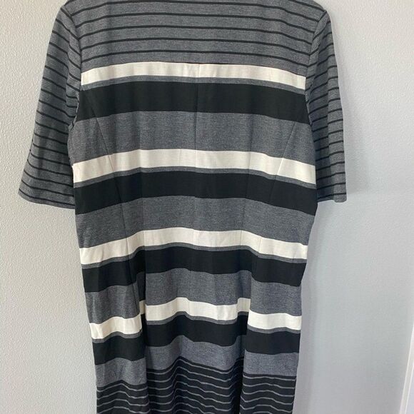 Just Taylor Fit & Flare Gray Black White Striped Zip Up Dress, Size 14 - Picture 6 of 7
